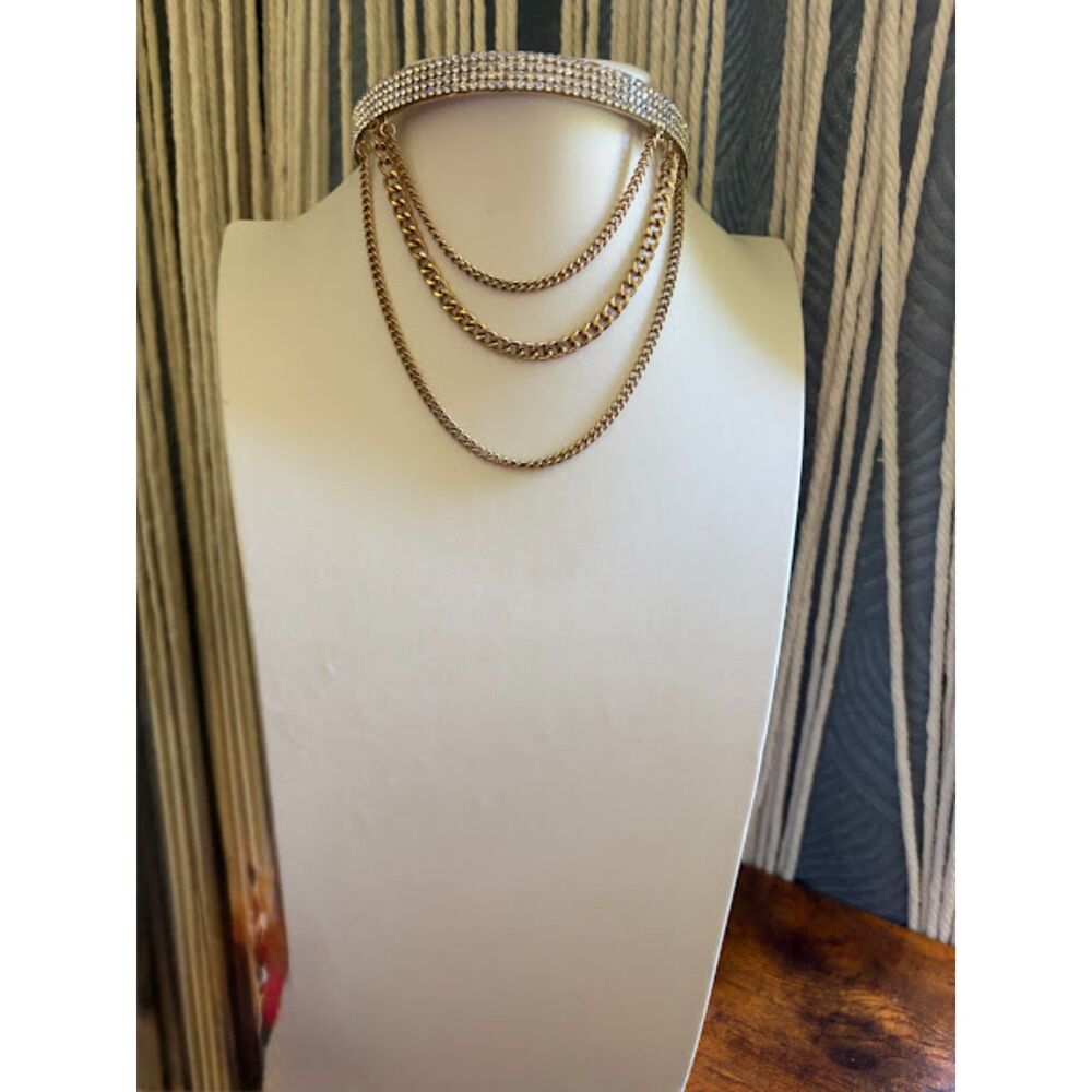Gold Layered Chain Choker with Clear Crystal Pavé